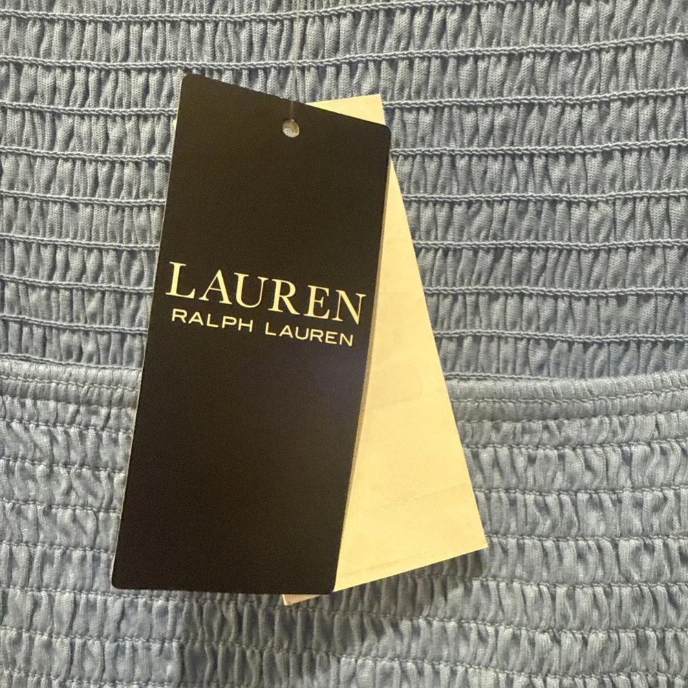 Lauren RALPH LAUREN Square Neck Smocked Blouse Sky Blue Size XL Stretchy NWT